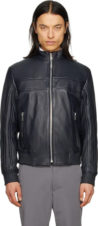 BOSS Navy Porsche Edition Leather Jacket