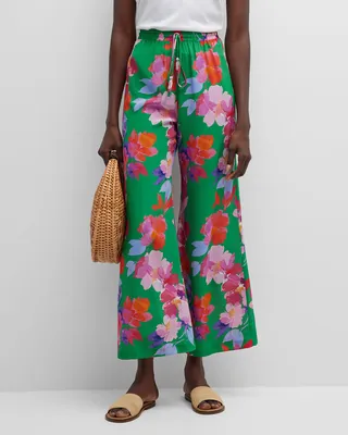 Nadine Cropped Floral-Print Silk Pants