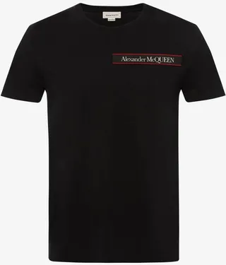 Men's Selvedge Logo Tape Detail T-Shirt In Black