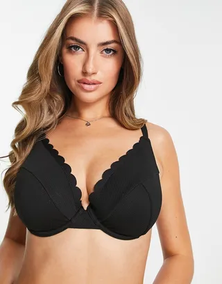 Peek & Beau Fuller Bust Exclusive mix and match scallop underwire bikini top in black