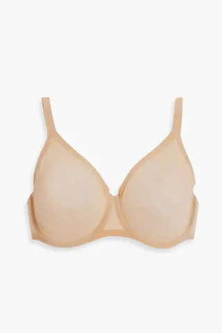 Velvet-trimmed stretch-tulle underwired bra