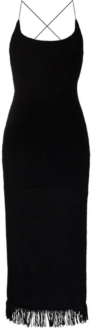 Alexina open-knit fringe-hem dress