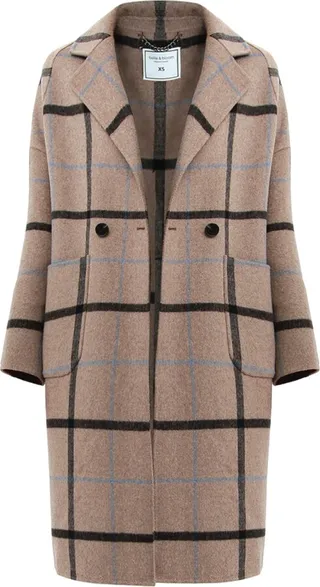 Belle & Bloom - Publisher Double-Breasted Wool Blend Coat - Oat Plaid
