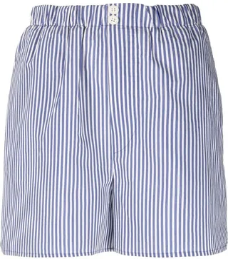 Pinstriped Button-Detail Shorts