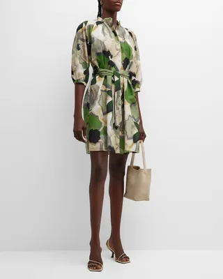 Lello Abstract-Print Blouson-Sleeve Shirtdress