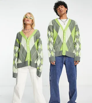 COLLUSION Unisex knit textured boxy cardigan in multi jacquard