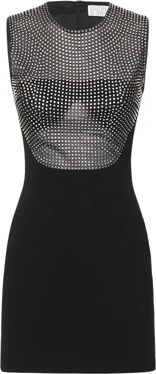 Embellished cady envers satin mini dress