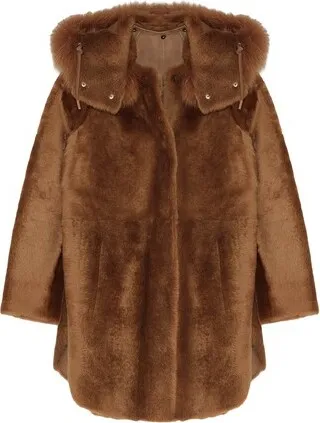 Reversible shearling and fur coat