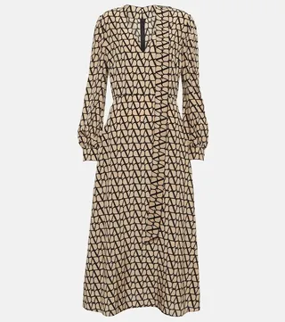 VLogo print silk midi dress