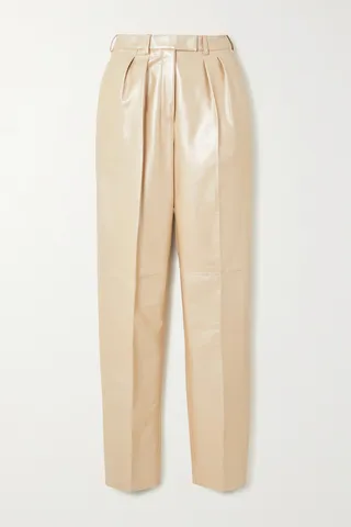 Akris - Fidelia Pleated Glossed-leather Tapered Pants - Neutrals