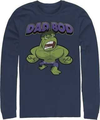 Men's Marvel Dad Bod Cartoon Hulk Long Sleeve Shirt - Navy Blue - Small