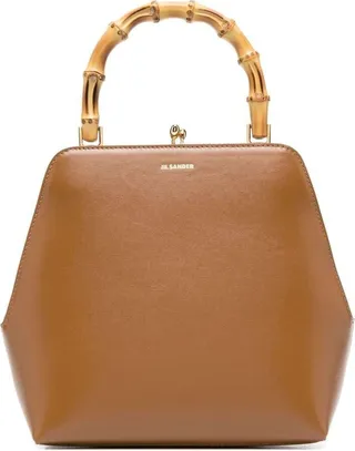Brown Goji Square Handbag With Bamboo Handle In Leather Woman