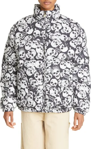 Gender Inclusive Skull Print Puffer Jacket