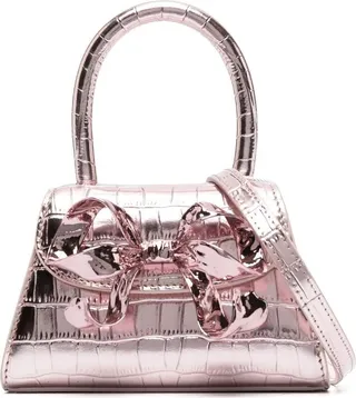 Metallic Crocodile-Effect Bow Bag