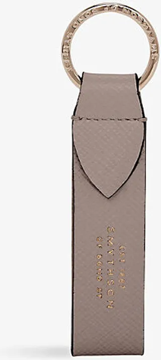 Taupe Brown Panama Branded Cross-grain Leather Keyring
