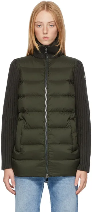 Moncler Green Down Knit Cardigan Jacket
