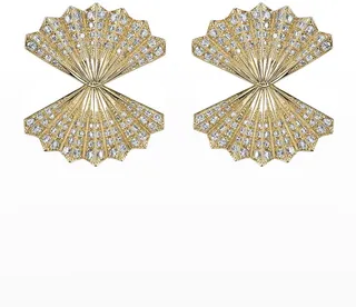 18k Yellow Gold Diamond Double Fan Earrings
