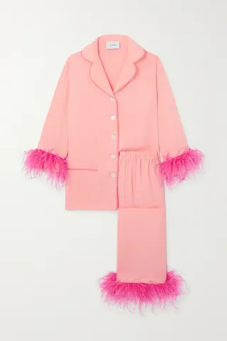 Sleeper - Party Feather-trimmed Twill Pajama Set - Pink
