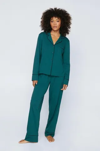 Nasty Gal Womens Contrast Jersey Pajama Shirt and Pants Set