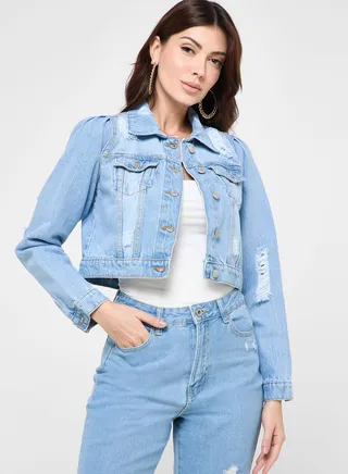 Puff Shoulder Denim Jacket