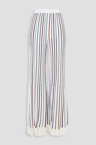 Ribbed crochet-knit wide-leg pants