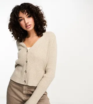 ASOS DESIGN Tall v neck cardigan in oatmeal