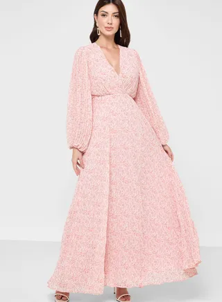 Floral Print Pleated Dress