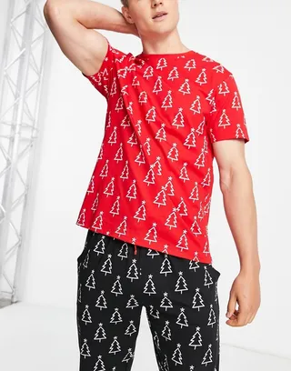 Threadbare christmas tree pajama set in red and black