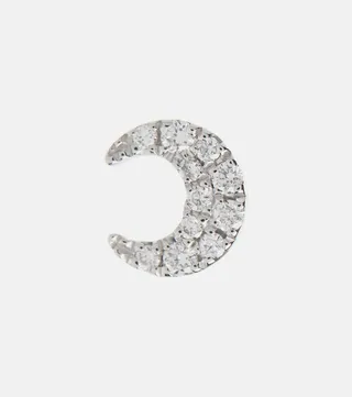 Diamond Moon Small 18kt white gold single earrings with white diamonds