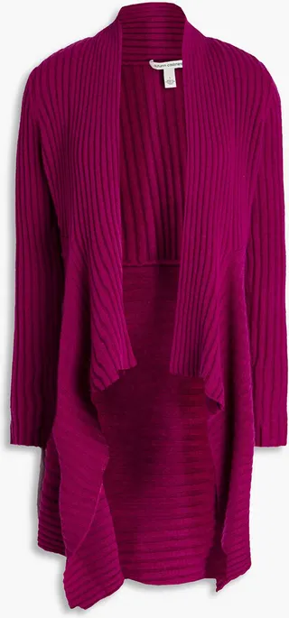 Draped ribbed-knit cardigan