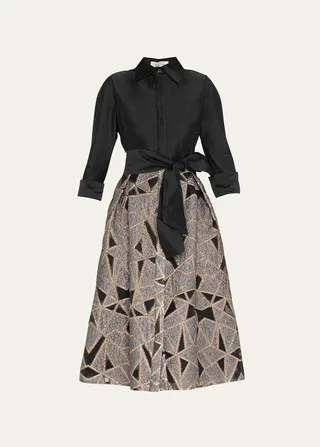 Abstract Jacquard Button-Down Cocktail Dress