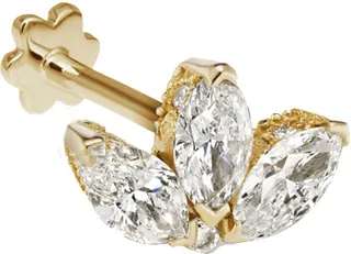 4mm Diamond Lotus Engraved Thread Through Yellow Gold Single Earring