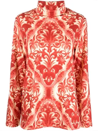 Graphic-Print Turtleneck Top