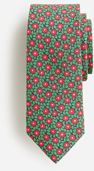 Italian silk-cotton blend tie in floral print