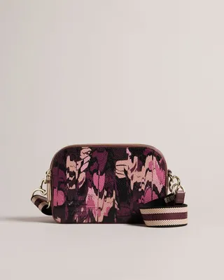 Leather Camo Print Camera Bag in Oxblood