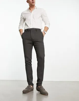 ASOS DESIGN wedding smart skinny pants with micro texture in light gray