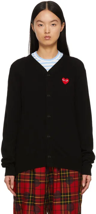 Comme des Garçons Play Black Wool Heart Patch V-Neck Cardigan