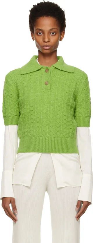 LOW CLASSIC Green Spread Collar Polo