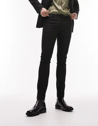 Topman stretch super skinny textured suit pants in black