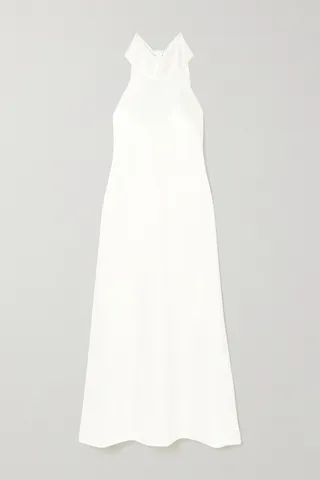 Galvan - Sienna Halterneck Satin Midi Dress - White