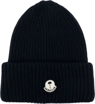 Blue Logo-Patch Ribbed Knit Beanie