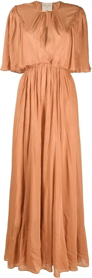 Keyhole-Neck Draped Maxi Dress