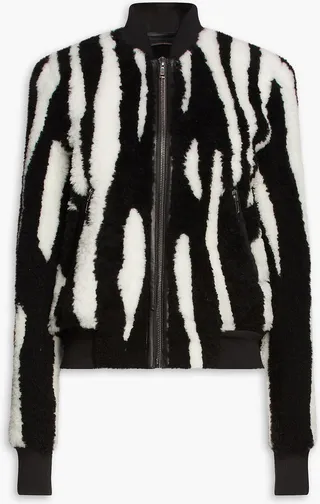 Zebra-print shearling bomber jacket