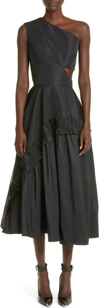 Ruffle One-Shoulder Faille Dress