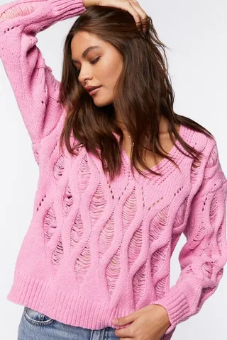 Open Knit V-Neck Sweater
