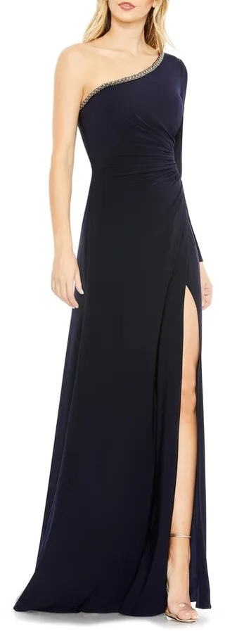 Asymmetric Single Long Sleeve Gown