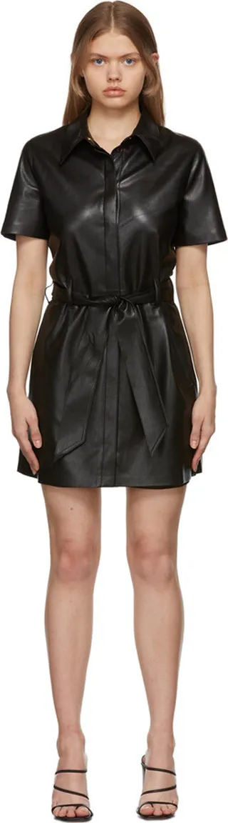 Nanushka Black Halli Shirt Vegan Leather Dress