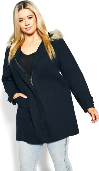 EVANS | Women's Plus Size Voyager Faux Wool Coat - navy - 20W