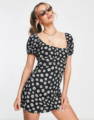 Motel frill bust flippy mini dress in 90s grunge daisy