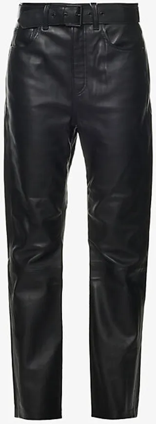 Womens Black Connor Belted Leather Trousers
